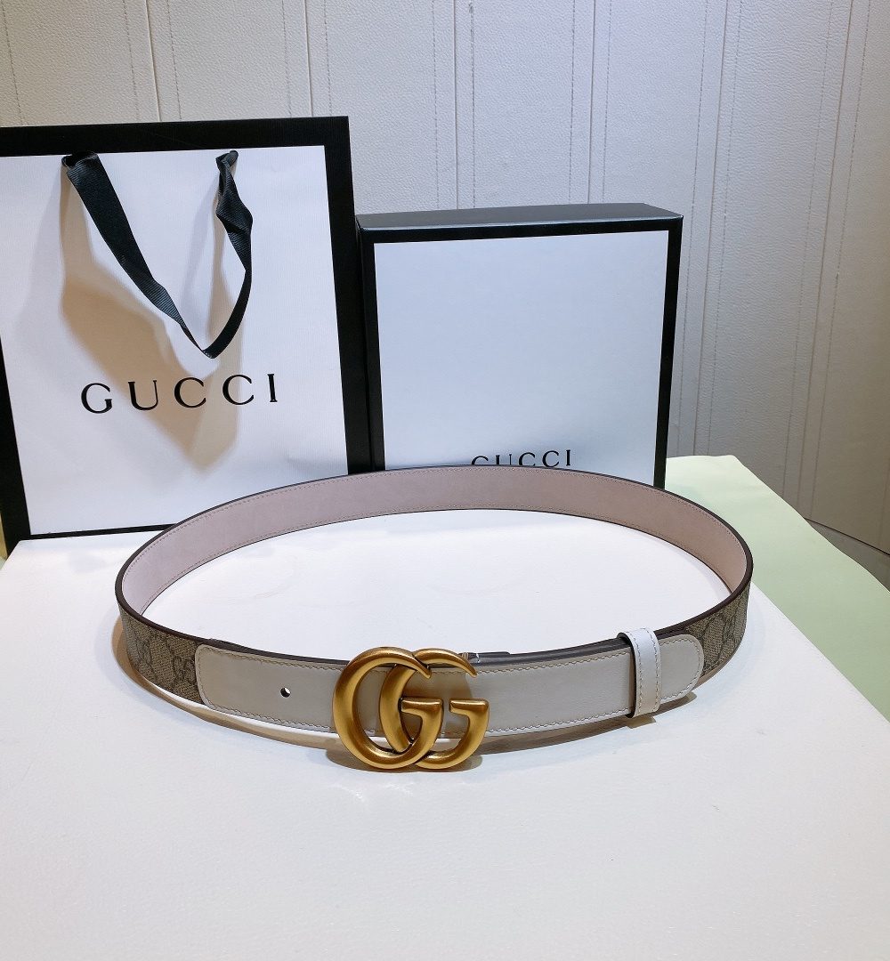 1:1 Replica Gucci GG Belt With Double G Buckle Beige/White, Women Belt 625839 92TLC 9761