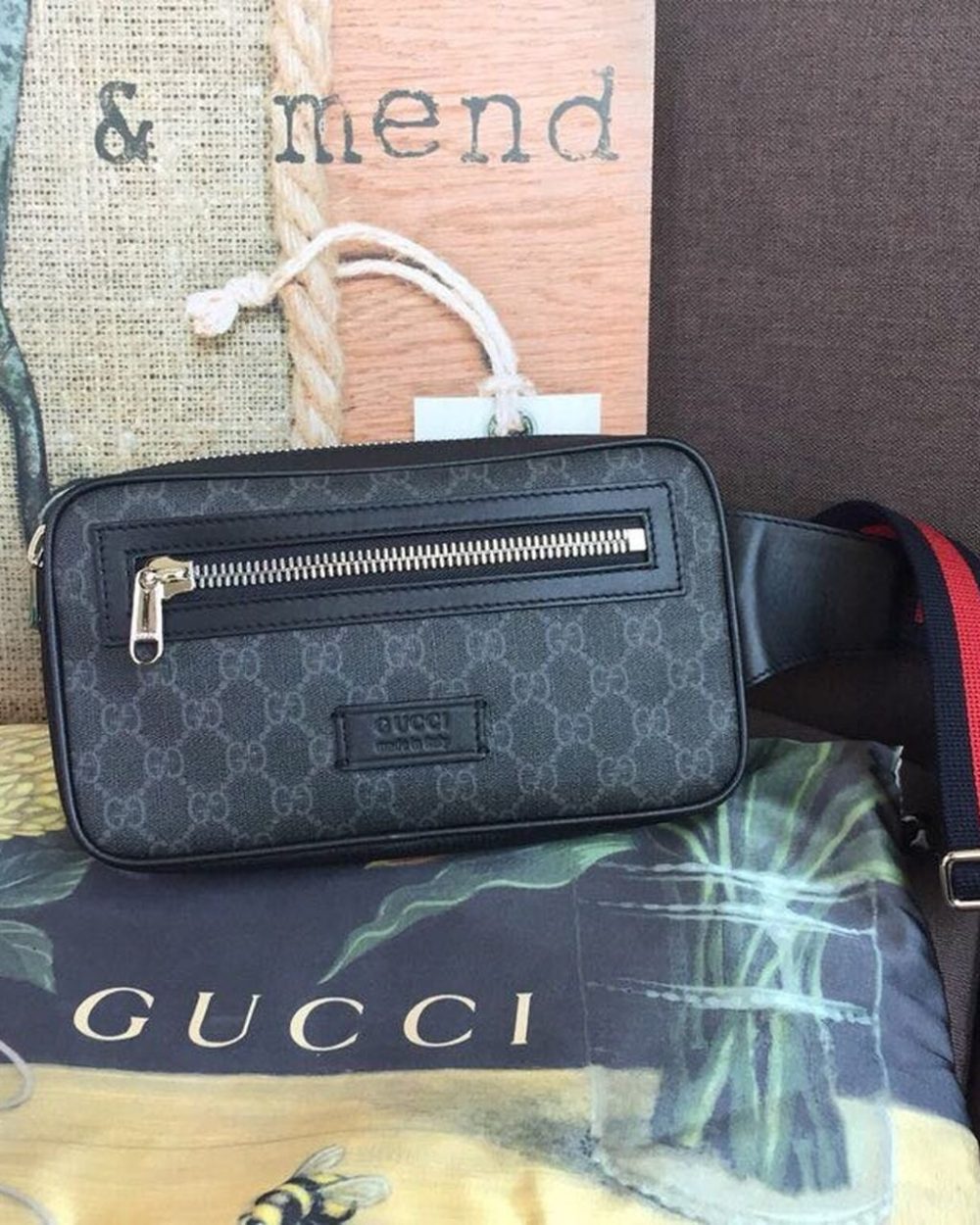 1:1 Replica Gucci GG Black Belt Bag Black/Grey Soft GG Supreme Crafted For Men 9in/24cm GG 474293 K9RRN 1095