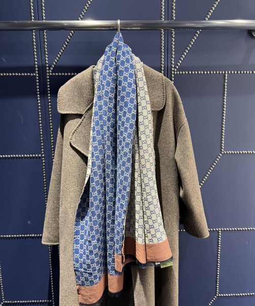Gucci GG Cotton Jacquard Stole Scarf Blue 79in/200cm 