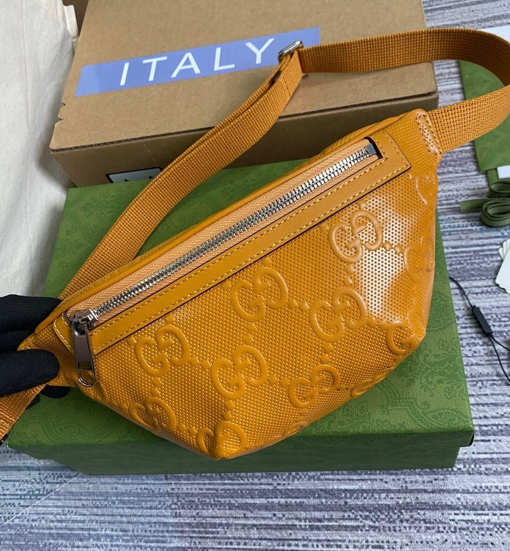 1:1 Replica Gucci GG Embossed Belt Bag Yellow GG Embossed For Men 9.1in/23cm GG