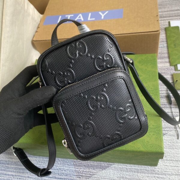 1:1 Replica Gucci GG Embossed Mini Bag Black GG Embossed For Men 6.7in/17cm GG 658553 1W3AN 1000