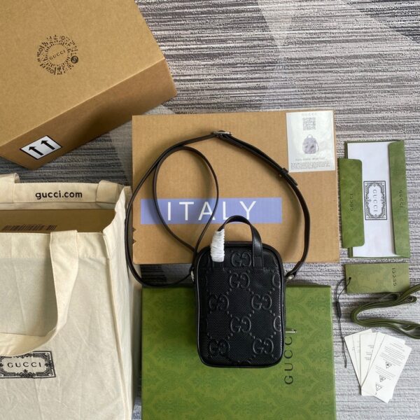 1:1 Replica Gucci GG Embossed Mini Bag Black GG Embossed For Men 6.7in/17cm GG 658553 1W3AN 1000
