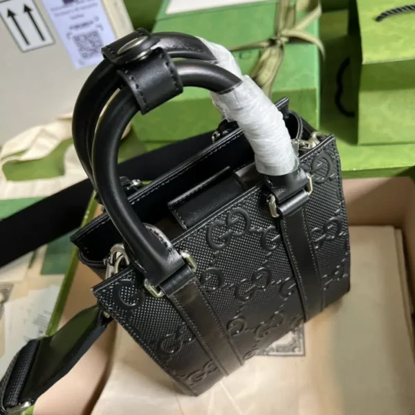 1:1 Replica Gucci GG Embossed Mini Tote Bag Black GG Embossed For Men  7.9in/20cm GG 696010 1W3CN 1000