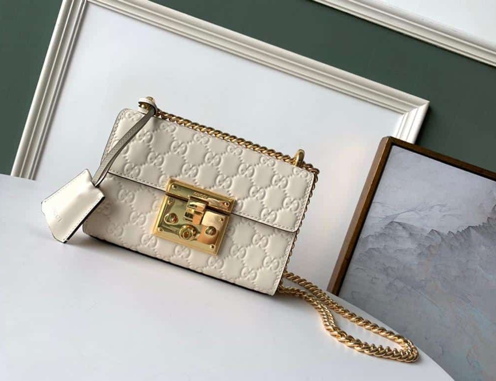 1:1 Replica Gucci GG Embossed Padlock Shoulder Bag White Milky For Women 8in/20cm