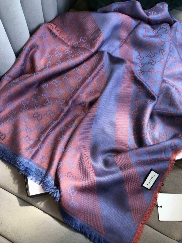 Gucci GG Jacquard Silk Wool Shawl Blue/Orange 55in/140cm