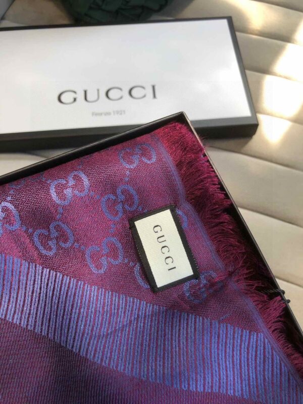 Gucci GG Jacquard Silk Wool Shawl Blue/Purple 55in/140cm