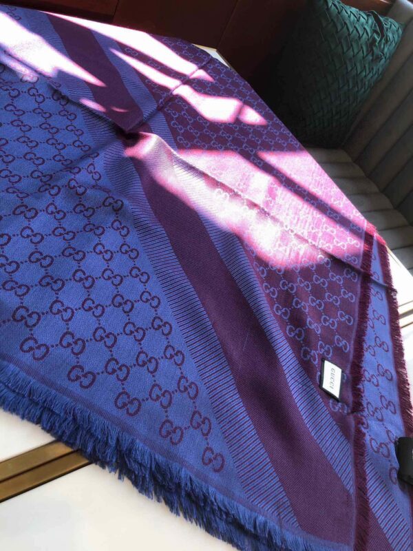 Gucci GG Jacquard Silk Wool Shawl Blue/Purple 55in/140cm