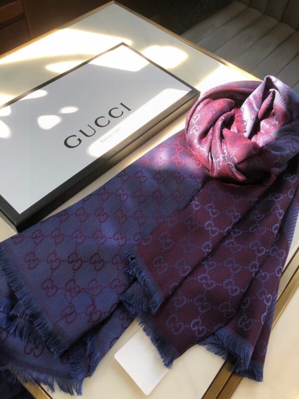 Gucci GG Jacquard Silk Wool Shawl Blue/Purple 55in/140cm