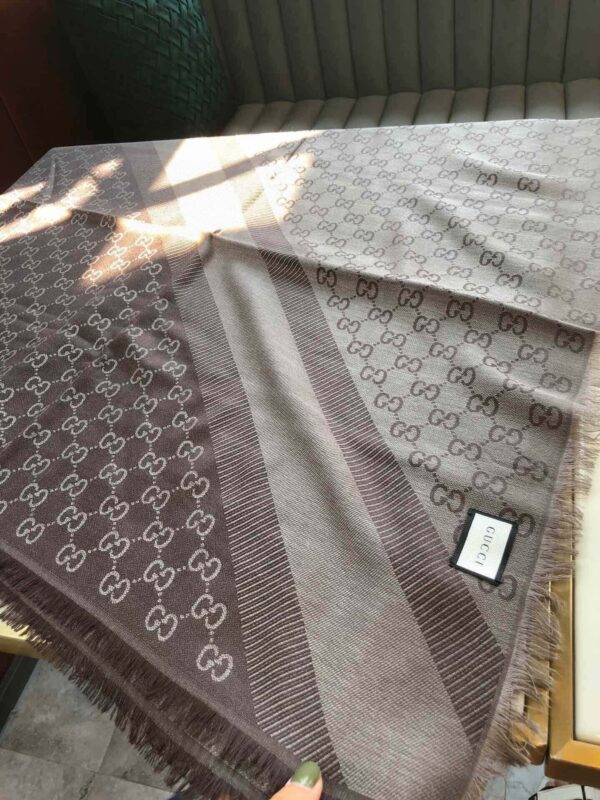 Gucci GG Jacquard Silk Wool Shawl Grey/Brown 55in/140cm