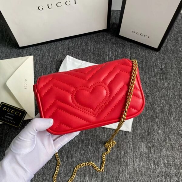 1:1 Replica Gucci GG Marmont Leather Super Mini Bag Red For Women 6.2in/15.7cm 476433 DTDCT 6433