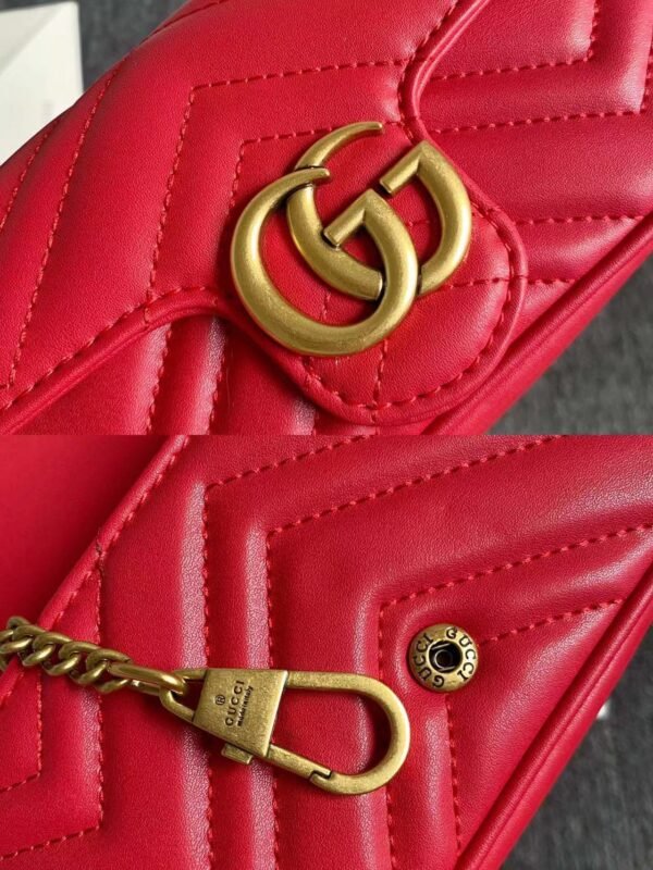 1:1 Replica Gucci GG Marmont Leather Super Mini Bag Red For Women 6.2in/15.7cm 476433 DTDCT 6433