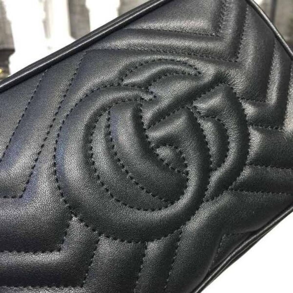 1:1 Replica Gucci GG Marmont Matelassé Mini Bag Black Matelassé Chevron For Women 7in/18cm GG 448065 DTD1T 1000