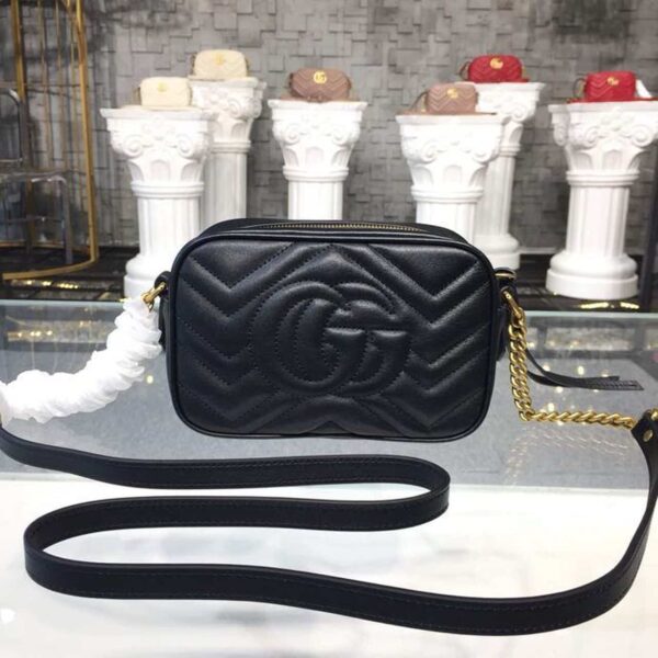 1:1 Replica Gucci GG Marmont Matelassé Mini Bag Black Matelassé Chevron For Women 7in/18cm GG 448065 DTD1T 1000