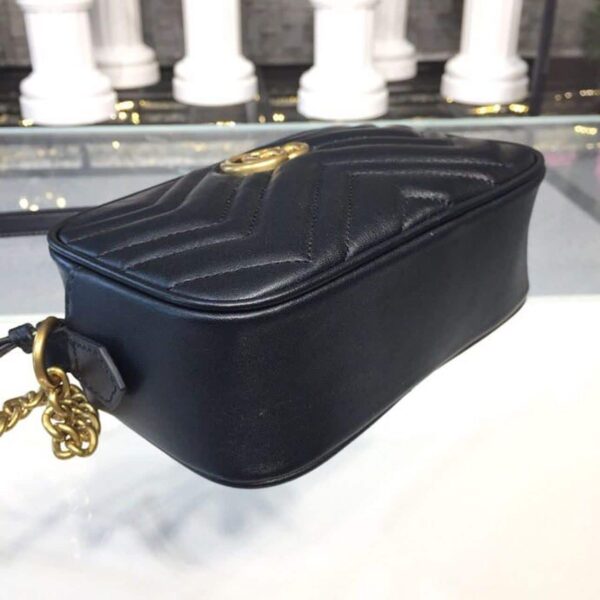 1:1 Replica Gucci GG Marmont Matelassé Mini Bag Black Matelassé Chevron For Women 7in/18cm GG 448065 DTD1T 1000