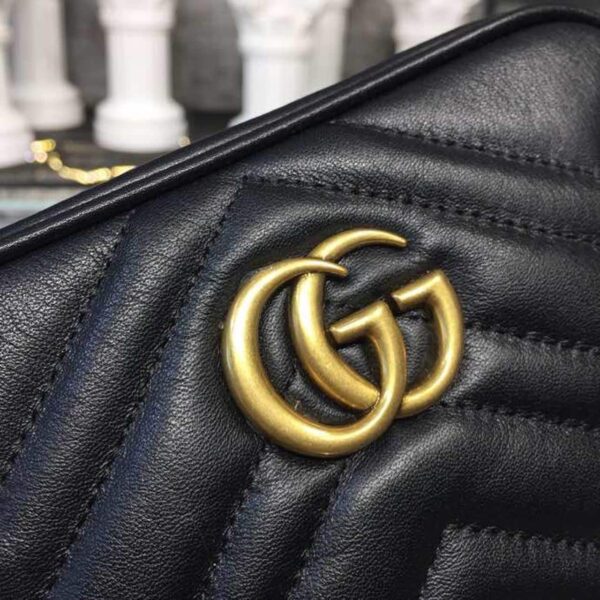 1:1 Replica Gucci GG Marmont Matelassé Mini Bag Black Matelassé Chevron For Women 7in/18cm GG 448065 DTD1T 1000