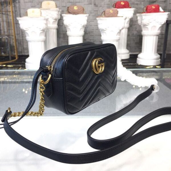 1:1 Replica Gucci GG Marmont Matelassé Mini Bag Black Matelassé Chevron For Women 7in/18cm GG 448065 DTD1T 1000