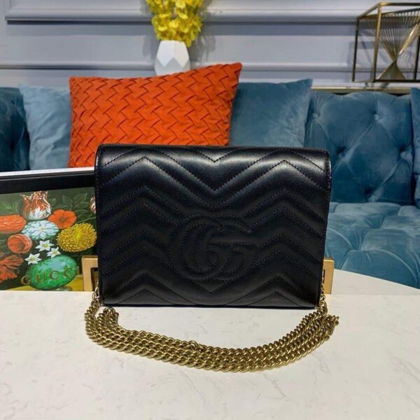 1:1 Replica Gucci GG Marmont Matelassé Mini Bag Black Matelassé Chevron With GG On The Back For Women 8in/20cm GG 474575 DTD1T 1000