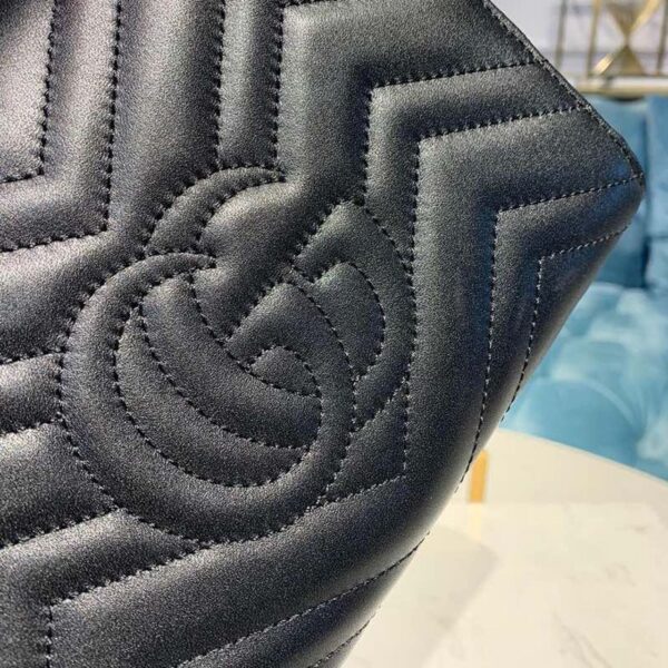 1:1 Replica Gucci GG Marmont Matelassé Mini Bag Black Matelassé Chevron With GG On The Back For Women 8in/20cm GG 474575 DTD1T 1000