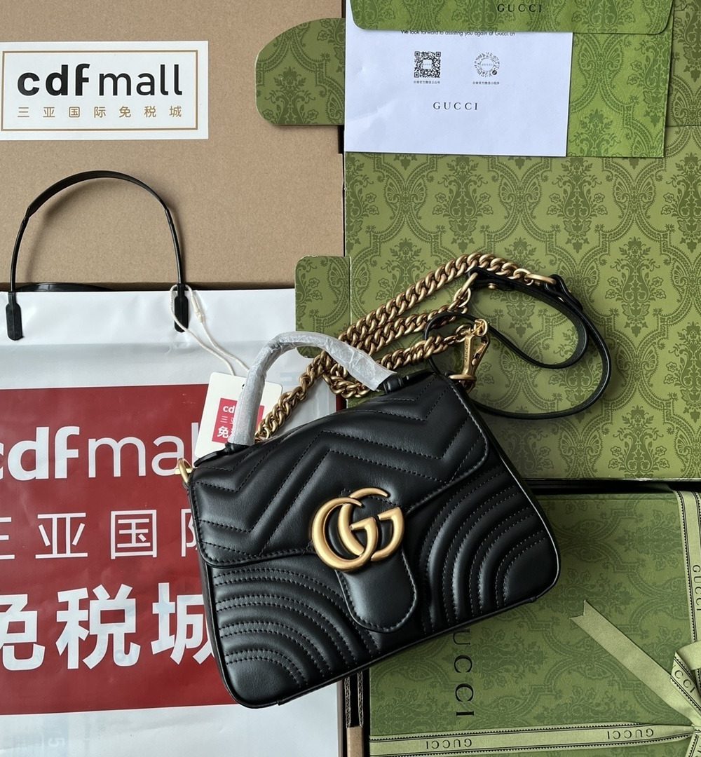 1:1 Replica Gucci GG Marmont Mini Top Handle Bag Black For Women, Women's Bags 8.3in/21cm GG 547260 DTDIT 1000