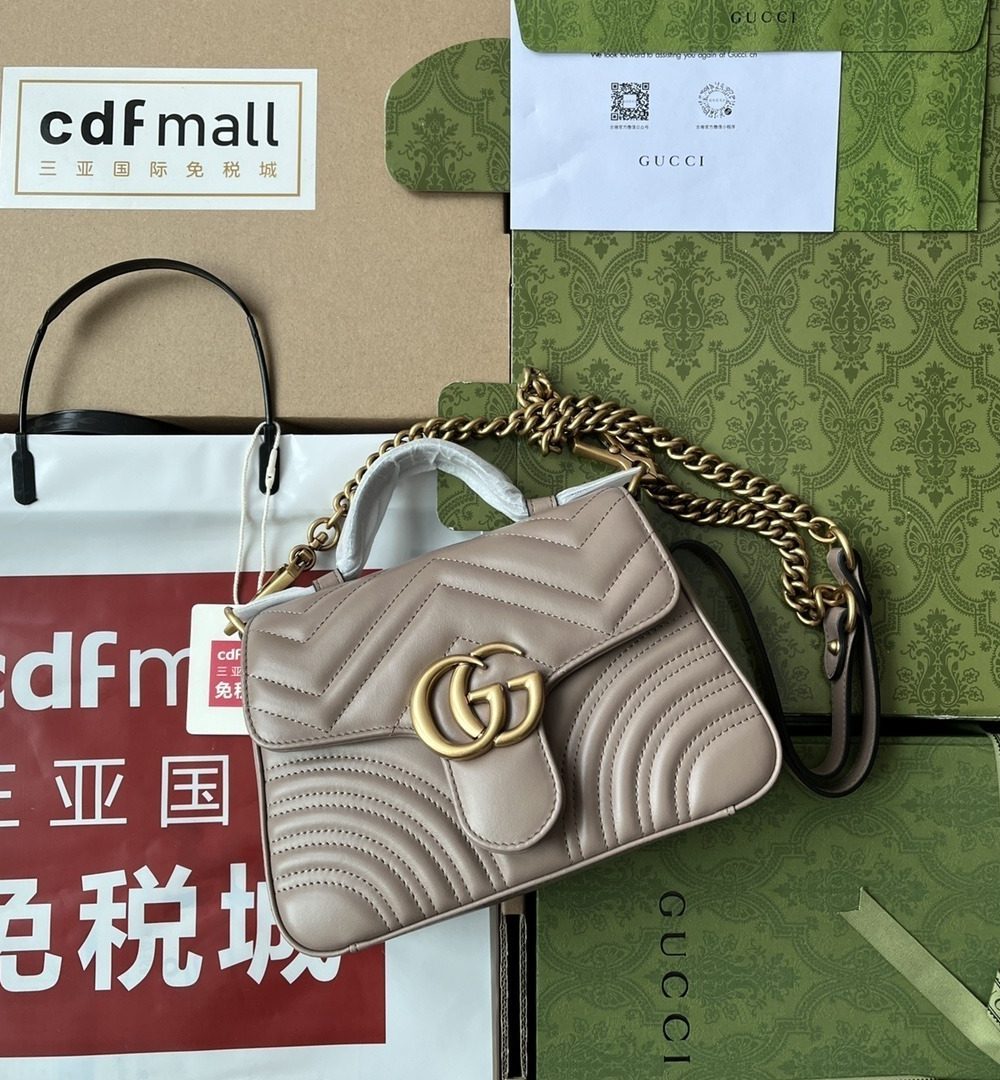 1:1 Replica Gucci GG Marmont Mini Top Handle Bag Nude For Women, Women's Bags 8.3in/21cm GG