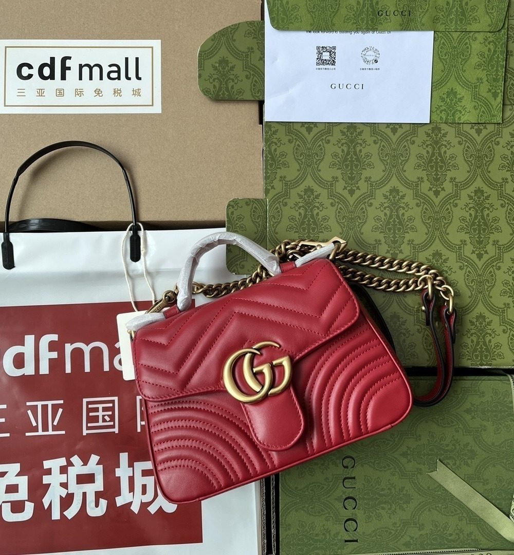 1:1 Replica Gucci GG Marmont Mini Top Handle Bag Red For Women, Women's Bags 8.3in/21cm GG 