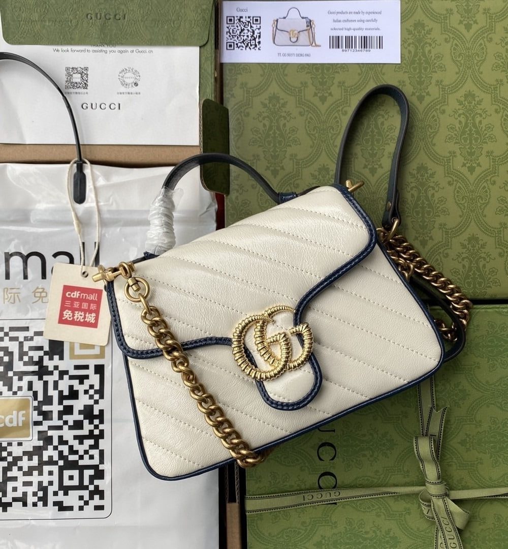 1:1 Replica Gucci GG Marmont Mini Top Handle Bag White For Women 8in/21cm 583571-0OLFX-9085