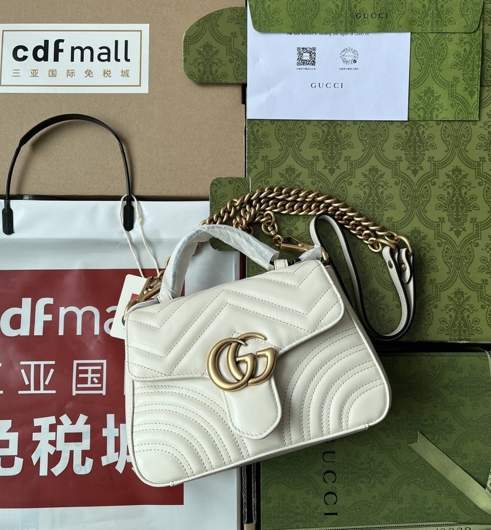 1:1 Replica Gucci GG Marmont Mini Top Handle Bag White For Women, Women's Bags 8.3in/21cm GG 547260 DTDIT 9022