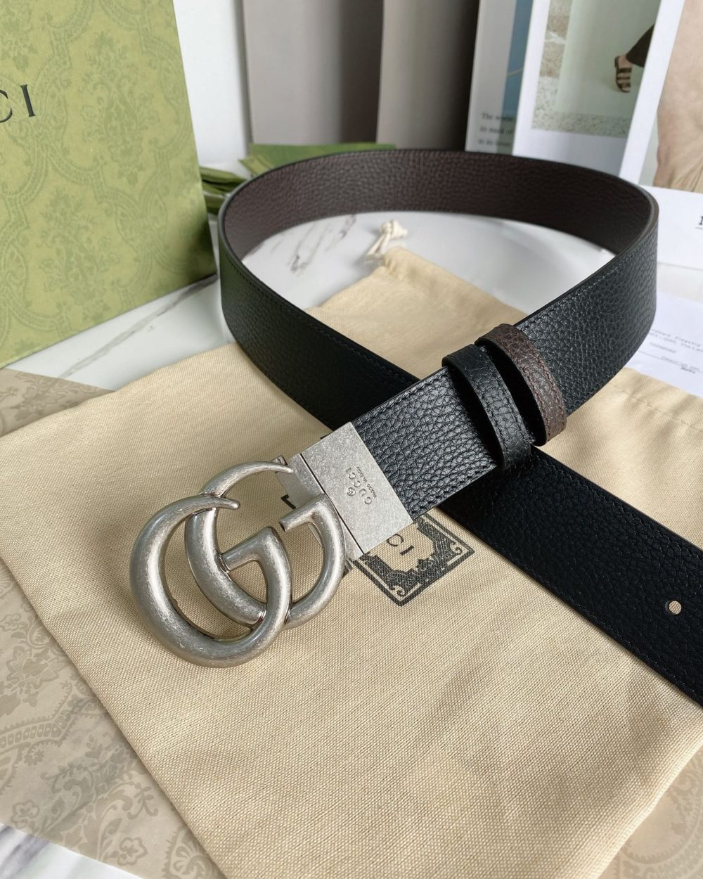 1:1 Replica Gucci GG Marmont Reversible Belt Black, Women Belt 627055 CAO2N 1062