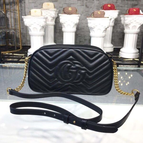 1:1 Replica Gucci GG Marmont Small Matelassé Shoulder Bag Black Matelassé Chevron For Women 9.5in/24cm GG 447632 DTD1T 1000