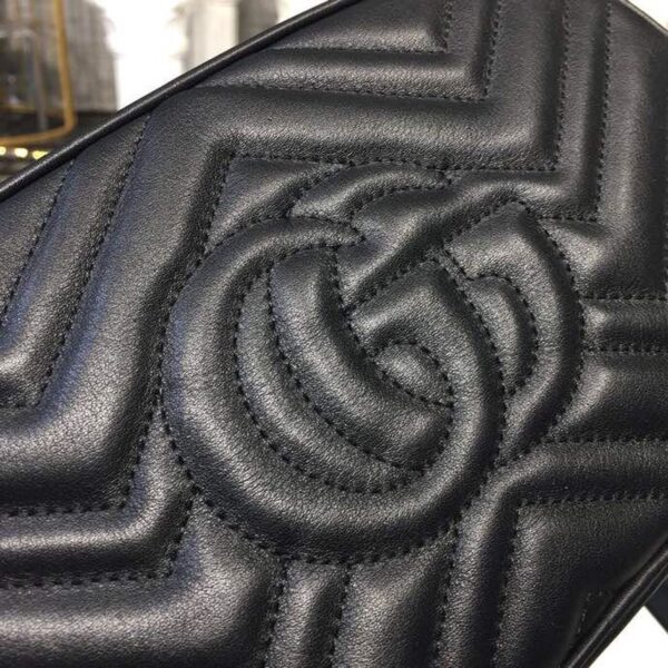1:1 Replica Gucci GG Marmont Small Matelassé Shoulder Bag Black Matelassé Chevron For Women 9.5in/24cm GG 447632 DTD1T 1000