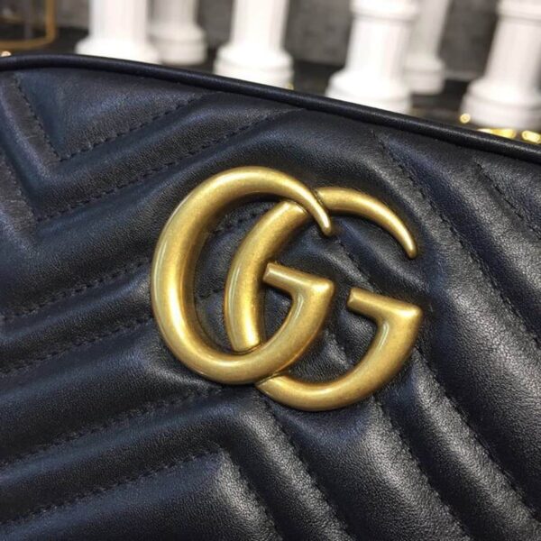 1:1 Replica Gucci GG Marmont Small Matelassé Shoulder Bag Black Matelassé Chevron For Women 9.5in/24cm GG 447632 DTD1T 1000