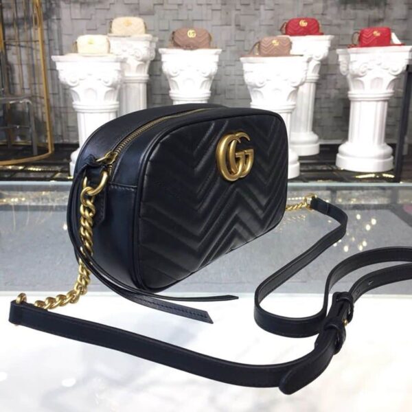 1:1 Replica Gucci GG Marmont Small Matelassé Shoulder Bag Black Matelassé Chevron For Women 9.5in/24cm GG 447632 DTD1T 1000