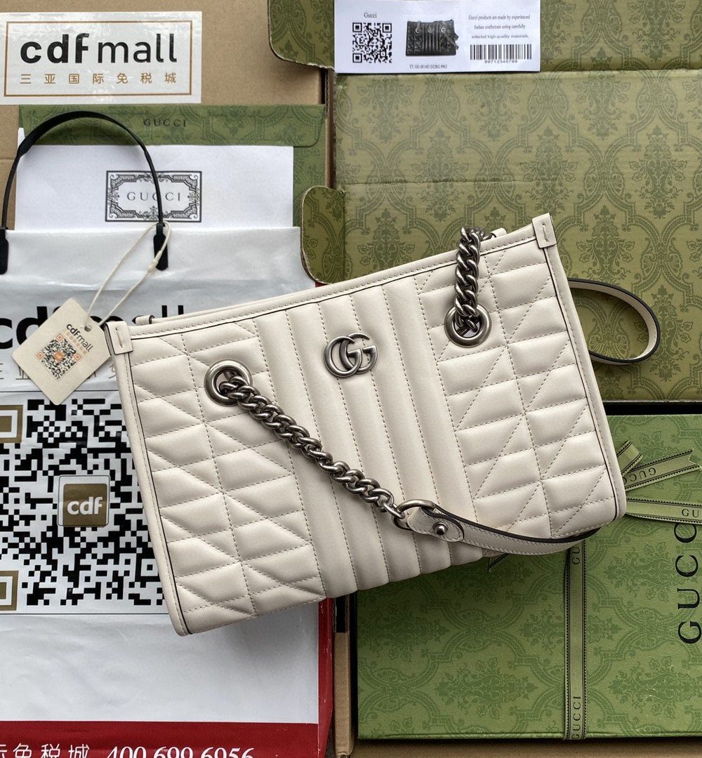 1:1 Replica Gucci GG Marmont Small Tote Bag White Matelasses For Women 10.4in/26.5cm GG