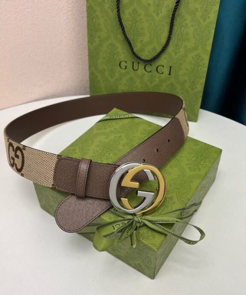 1:1 Replica Gucci GG Supreme Belt With G Buckle Beige/Ebony And Brown GG Supreme Canvas For Women, Women Belt