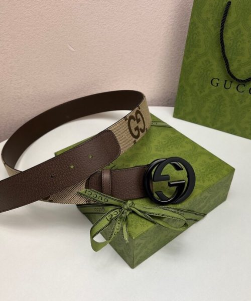 1:1 Replica Gucci GG Supreme Belt With G Buckle Beige/Ebony And Brown GG Supreme Canvas For Women, Women Belt