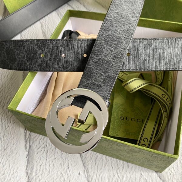 1:1 Replica Gucci GG Supreme Belt With G Buckle Black/Gey, Women Belt 411924 KGDHX 8449