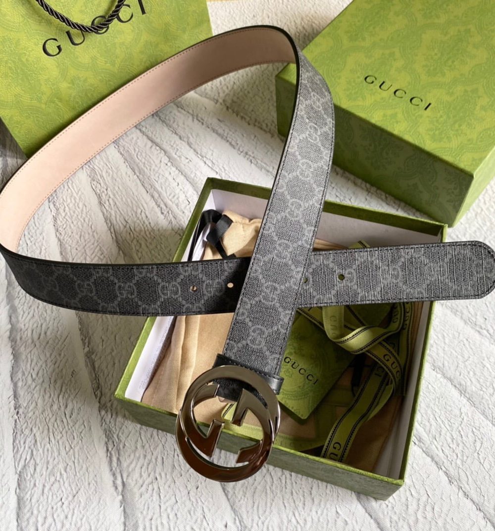 1:1 Replica Gucci GG Supreme Belt With G Buckle Black/Grey, Women Belt 411924