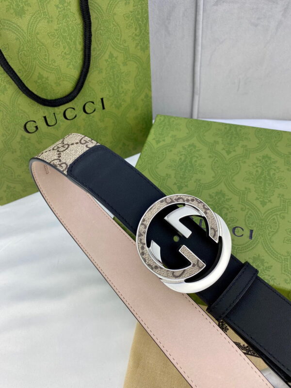 1:1 Replica Gucci GG Supreme Belt With Interlocking G Buckle Beige/Ebony And Black GG Supreme Canvas For Women, Women Belt
