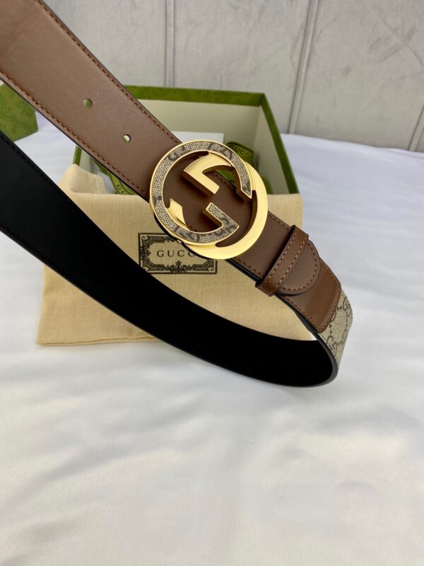 1:1 Replica Gucci GG Supreme Belt With Interlocking G Buckle Beige/Ebony And Brown GG Supreme Canvas For Women, Women Belt