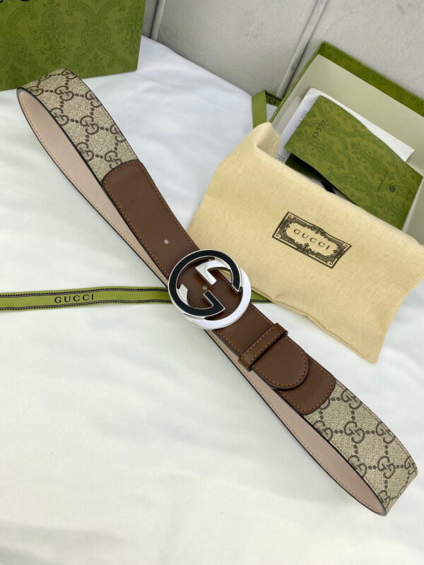 1:1 Replica Gucci GG Supreme Belt With Interlocking G Buckle Beige/Ebony And Brown GG Supreme Canvas For Women, Women Belt