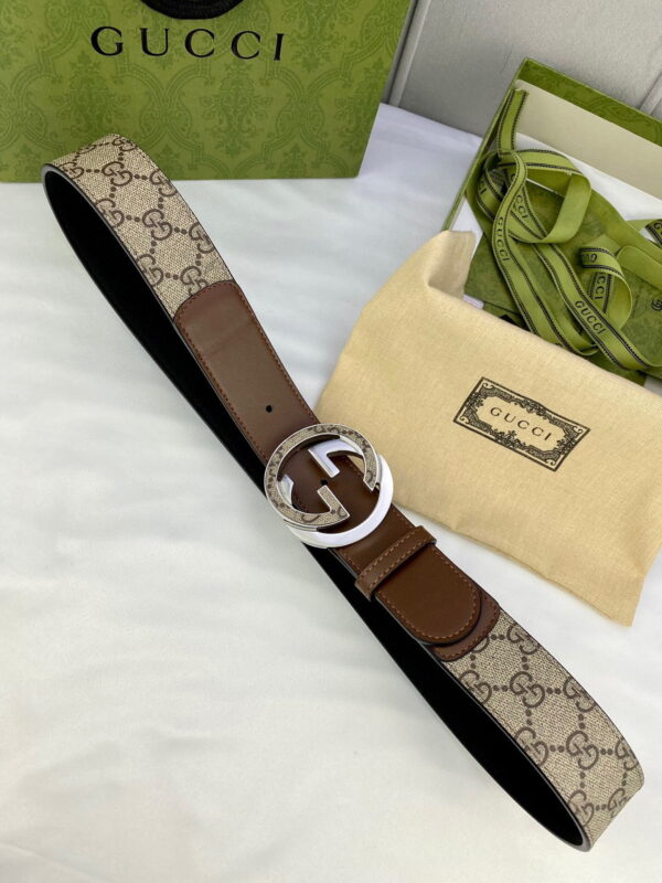 1:1 Replica Gucci GG Supreme Belt With Interlocking G Buckle Beige/Ebony And Brown GG Supreme Canvas For Women, Women Belt