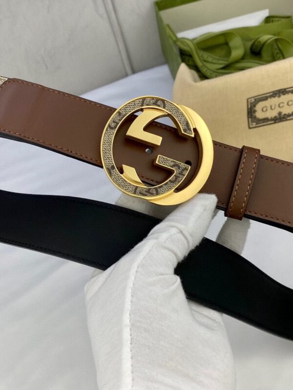 1:1 Replica Gucci GG Supreme Belt With Interlocking G Buckle Beige/Ebony And Brown GG Supreme Canvas For Women, Women Belt