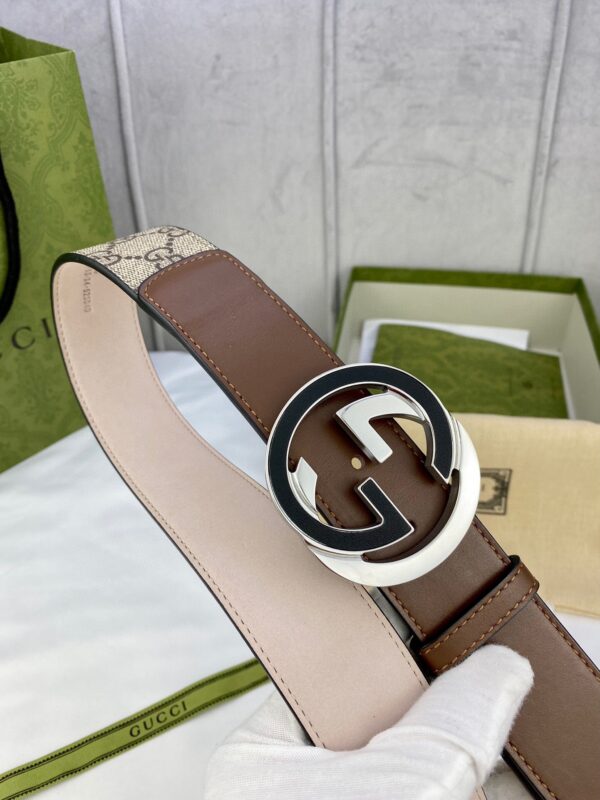 1:1 Replica Gucci GG Supreme Belt With Interlocking G Buckle Beige/Ebony And Brown GG Supreme Canvas For Women, Women Belt