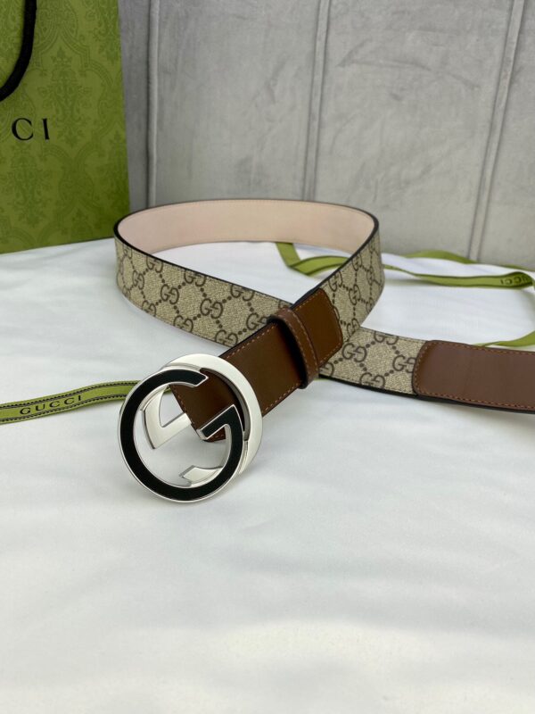 1:1 Replica Gucci GG Supreme Belt With Interlocking G Buckle Beige/Ebony And Brown GG Supreme Canvas For Women, Women Belt