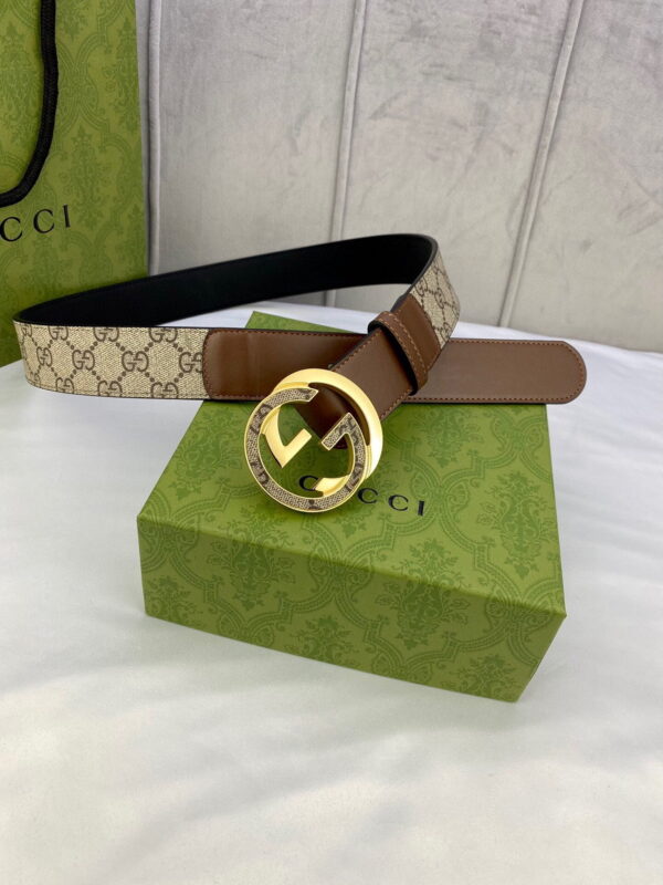 1:1 Replica Gucci GG Supreme Belt With Interlocking G Buckle Beige/Ebony And Brown GG Supreme Canvas For Women, Women Belt