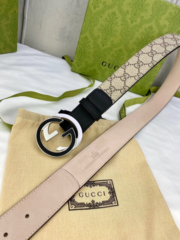 1:1 Replica Gucci GG Supreme Belt With Interlocking G Buckle Beige/Ebony GG Supreme And Black For Women, Women Belt