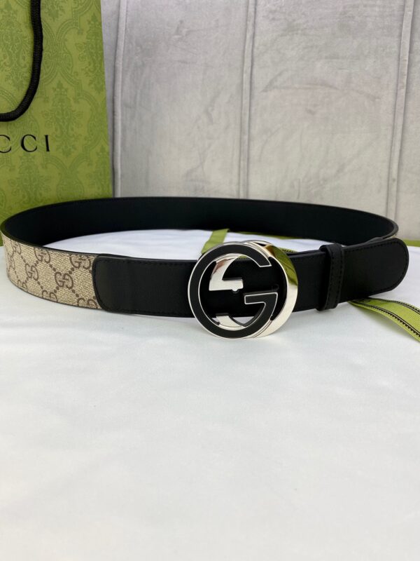 1:1 Replica Gucci GG Supreme Belt With Interlocking G Buckle Beige/Ebony GG Supreme And Black For Women, Women Belt