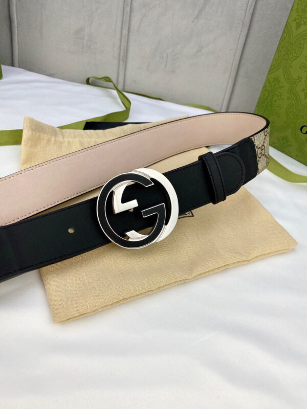 1:1 Replica Gucci GG Supreme Belt With Interlocking G Buckle Beige/Ebony GG Supreme And Black For Women, Women Belt