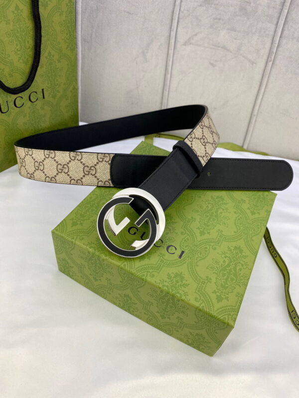 1:1 Replica Gucci GG Supreme Belt With Interlocking G Buckle Beige/Ebony GG Supreme And Black For Women, Women Belt