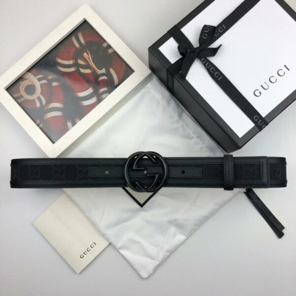 1:1 Replica Gucci GG Supreme Belt With Interlocking G Buckle Black For Women, Women Belt